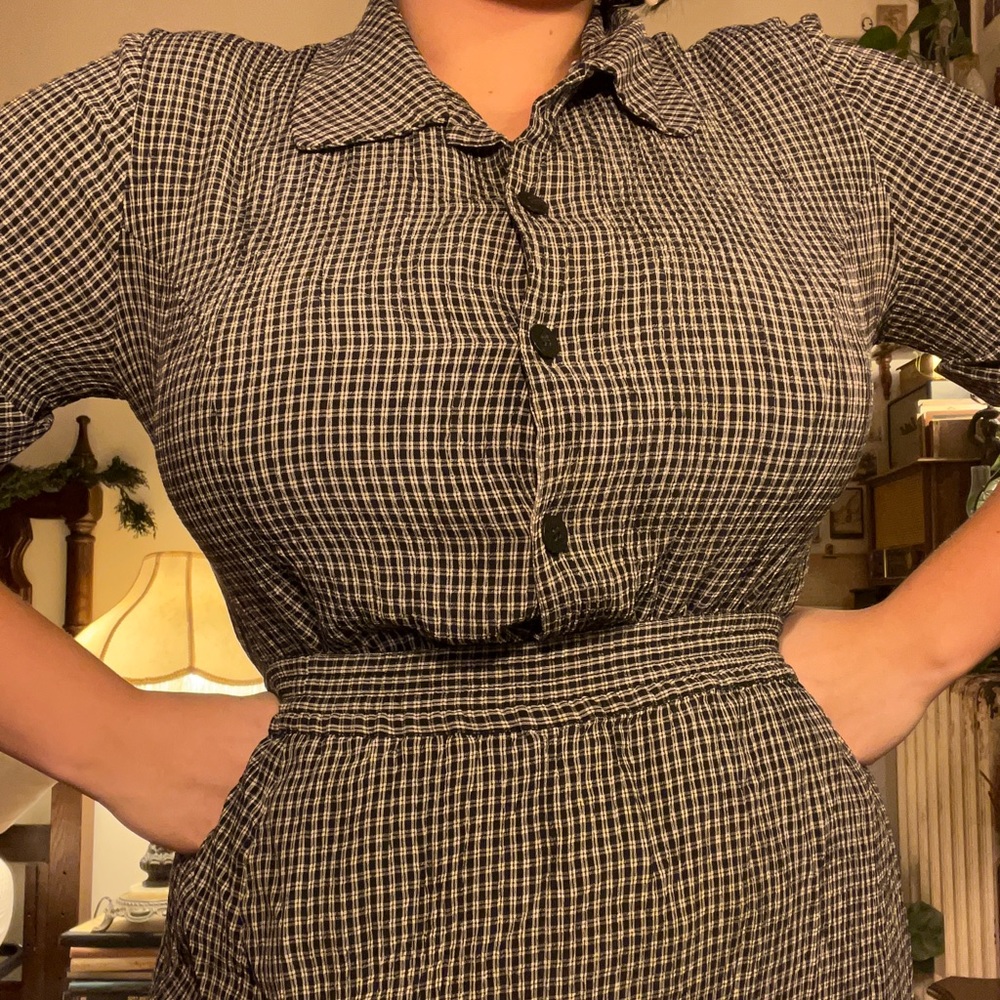 Black and White Checked Vintage Two Piece Skirt Set